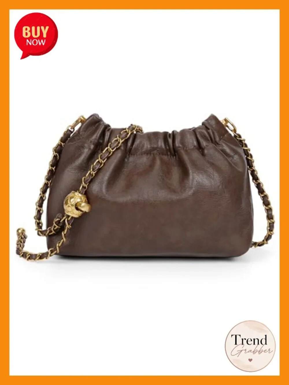 Genuine Leather Hobo Bag - Convertible Shoulder & Crossbody Chain Strap